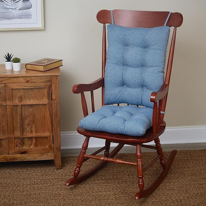 Klear Vu Omega Non-Slip Rocking Chair Cushion Set with Thick Padding and Tufted Design, Includes Seat Pad & Back Pillow with Ties for Living Room Rocker, 17x17 Inches, 2 Piece Set, Blue