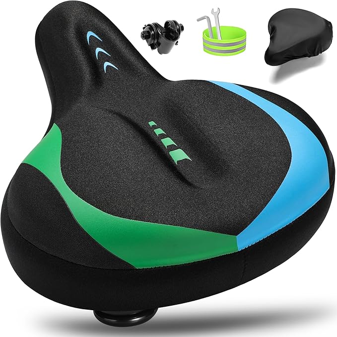 CDYWD Oversized Bike Seat for Men & Women, Comfortable Gel Padded, Extra Wide Bicycle Seat Cushion Comfort, Replacement Saddle for Peloton, Stationary Exercise Bike, Mountain Bike, Cruiser, City Bike