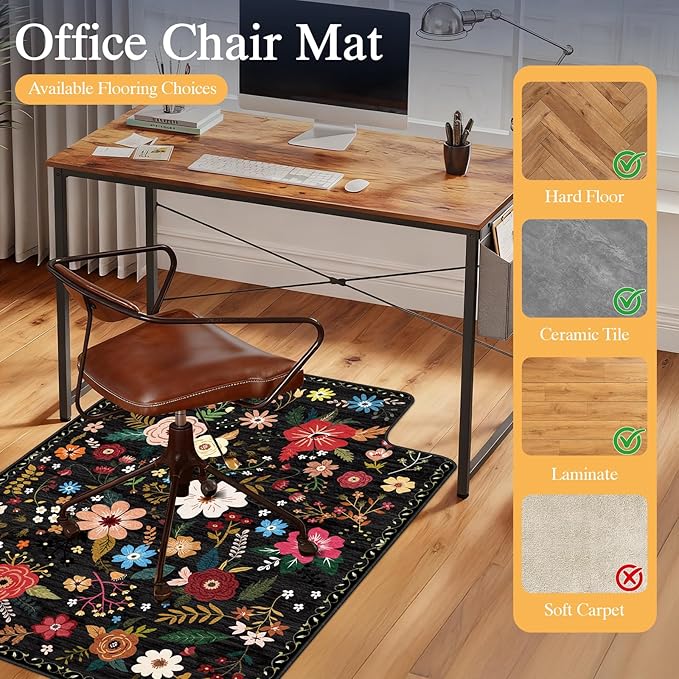 Office Chair Mat for Hardwood Floor & Tile Floor,48"X 60" Heavy Duty Desk Chair Mat for Hard Floors, Under Desk Rug for Rolling Computer Chair,Anti Slip,Low Pile Carpet Protector-Convex Colorful