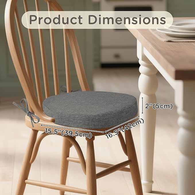 Windsor Chair Cushions for Dining Chairs 4 Pack Non Slip Kitchen Seat Cushion with Ties and Washable Covers Indoor Comfortable Seat Pad with Thick Foam 16.5" x 15.5" x 2" Dark Grey