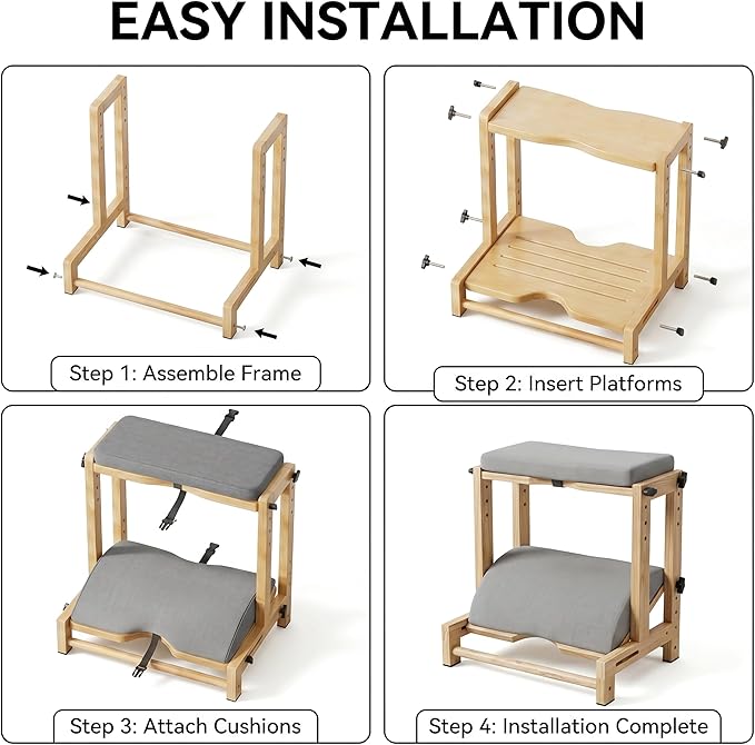 Double Step Under Desk Foot Rest - Adjustable 4-Height Wooden Foot Stool with Ergonomic Cushion for Office, Gaming & Study - Ergonomic Support for Improved Posture