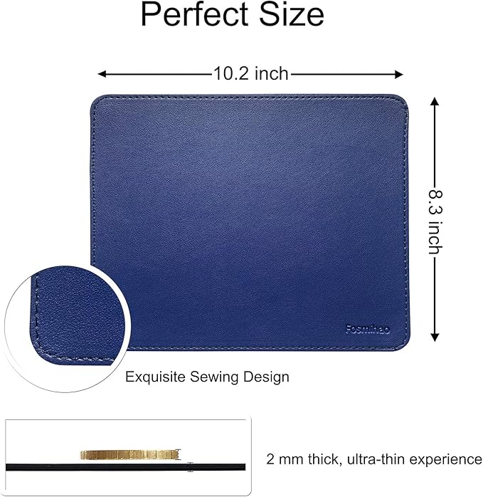 Leather Double Side Mouse Pad With Stitched Edge - Waterproof Ultra Thin for Computers, Laptop, Office & Home, 10.2 x 8.3 Inch, 1 Pack (Navy Blue)