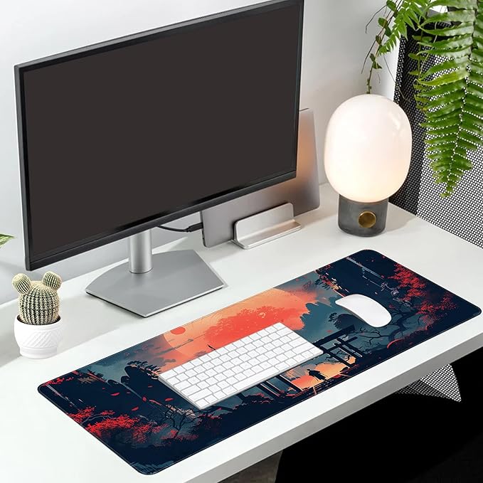 Long Gaming Mouse Pad Extended Anime Large Desk Pad with Non-Slip Base Full Keyboard Mat with Stitched Edges for Gaming and Office 31.5 x 11.8 inches (Warrior)