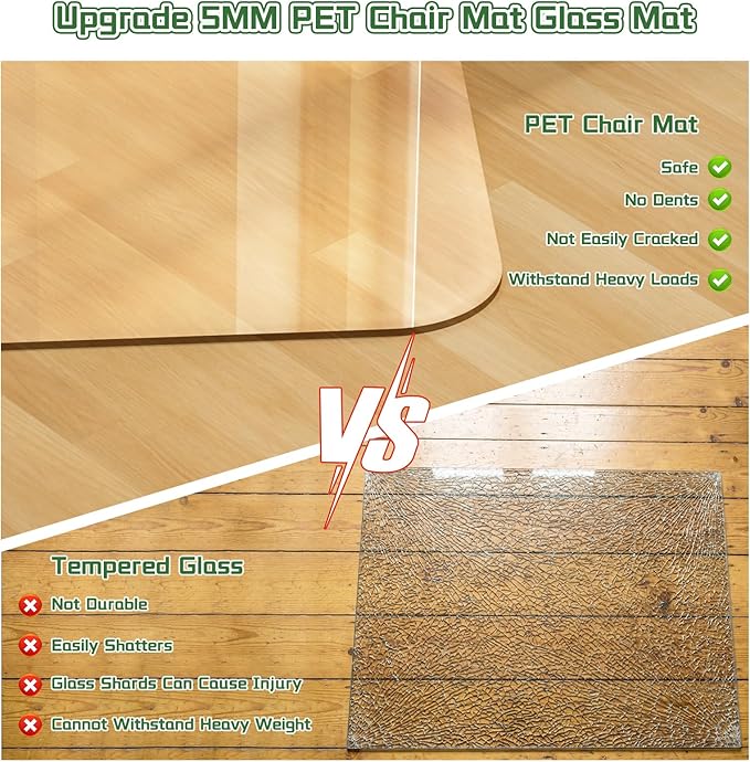 PET Office Chair Mat for Carpet - 36" X 48'' X 0.2" Thick Clear Shatterproof Office Chair Mat, Easy to Unroll and Lay Flat, Superior Glide, Heavy Duty Protection for Office Home Hardwood and Carpets