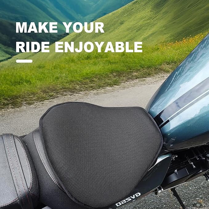 Motorcycle Seat Cushion, 3D Honeycomb Gel Pad, Pressure Relief Shock Absorption, Breathable Non-Slip Universal Cover for Long Ride, Fits Cruiser Street Touring Bike (Four Seasons)