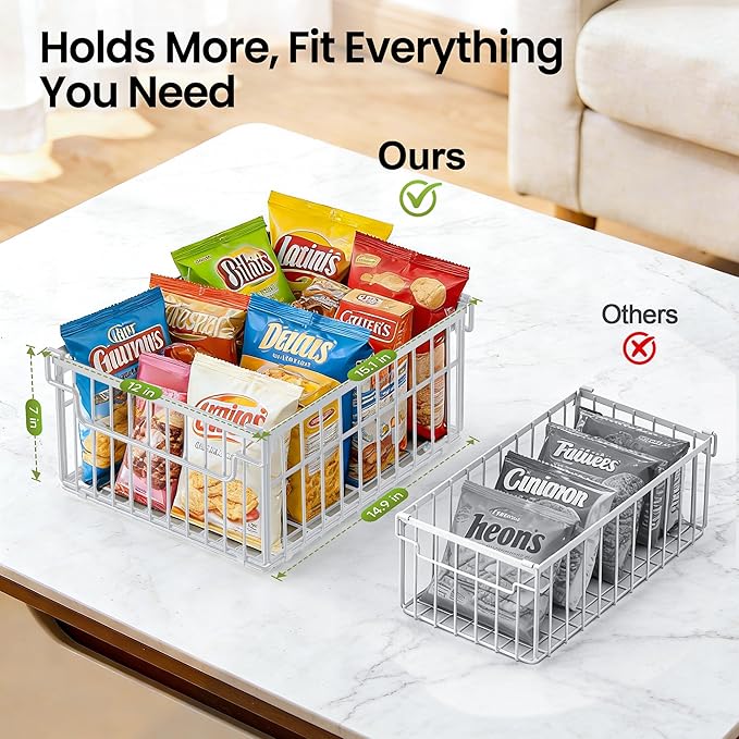 MSERCUOR Freezer Organizer Bins, 6 Pack Big Stackable Deep Chest Freezer Organizer Bins, Foldable Baskets with Handles, White Storage Container Baskets for 5 to 9 Cu.FT Deep Freezer Sort Frozen Meats