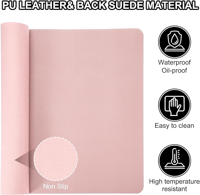 PATIKIL Desk Mat, 35"x17", Waterproof PU Leather Desktop Protector, Dual Sided, Light Pink