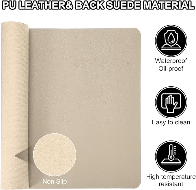 PATIKIL Desk Mat, 55"x17" Non-Slip Waterproof PU Leather Desktop Protector Cover Dual Sided for Office & Home, Khaki