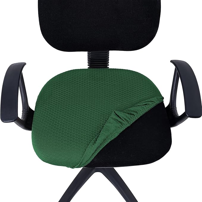 Smiry Stretch Jacquard Office Computer Chair Seat Covers, Removable Washable Anti-dust Desk Chair Seat Cushion Protectors - Emerald Green