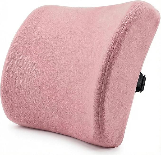 Poshetion Lumbar Support Pillow for Office Chair & Car – Memory Foam Back Cushion with Adjustable Straps & Breathable Mesh Cover（Pink）