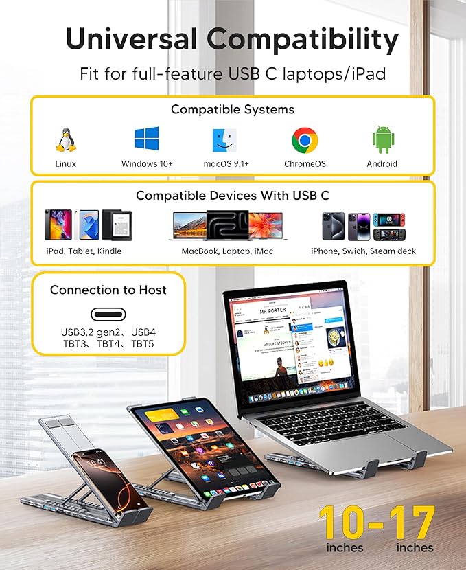 USB C Laptop Docking Station Stand, Dual Monitor 4K@60Hz, 9 in 1 USB C Hub with 2 HDMI, 2 USB 3.0, PD 100W, Universal Dock Station for MacBook Pro/Air/Dell/HP/Surface/Lenovo