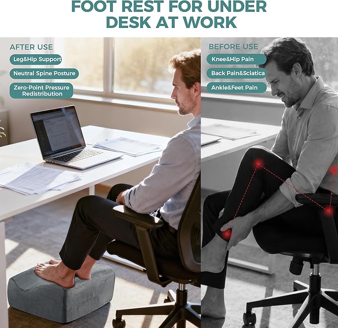 Ganondorf Ergonomic Foot Rest for Under Desk at Work Foot Stool Leg Elevation Pillow Heel Support Cushion & Lap Desk Support, High-Density Foam with Washable Cover