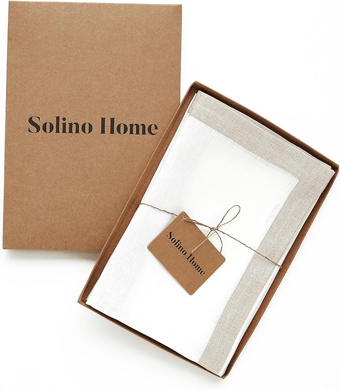 Solino Home Linen Napkins Set of 4-100% Pure Linen Natural and White Dinner Napkins Cloth 20 x 20 Inch for Spring, Summer - Classic, Handcrafted and Machine Washable