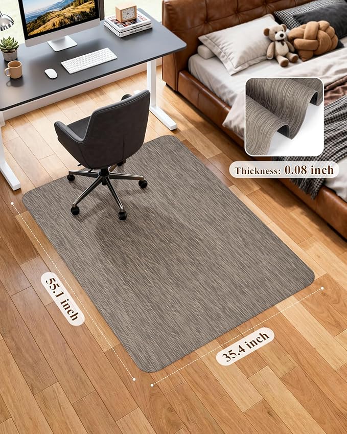 Soimeat Office Chair Mat for Hardwood Floor, 35.4" x 55" Non-Slip Desk Computer Chair Mat, PVC Floor Mat for Rolling Chair, Heavy Duty Wood/Tile Floor Protector Desk Rug for Home, Dark Brown