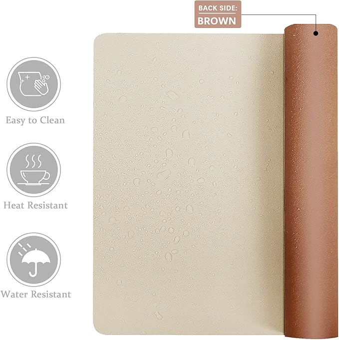 Aothia Double-Sided PU Leather Desk Pad - Non-Slip Large Mouse Pad & Desk Mat for Office, Home - Waterproof, Easy to Clean, Durable Dual-Sided Surface (23.6"x13.7", Beige)