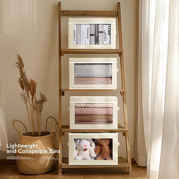 Homsorout Large Storage Baskets with Lids - Stackable Cube Bins for Closet, 6 Pack Beige Windows Organizer Bins, Home Organizers and Storage for Clothes, CD, Towels