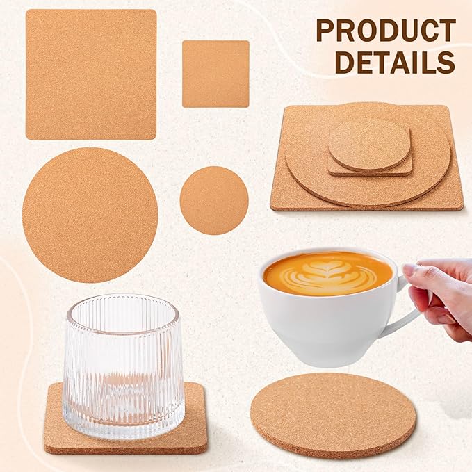 Boao 16 Pack Cork Trivet Set for Hot Dishes, 4 Sizes Wooden Round Rectangle Cork Coasters, Hot Pot Holder for Countertop, Heat Resistant Placemats for Pots and Pans, Pads for Home Restaurant Table