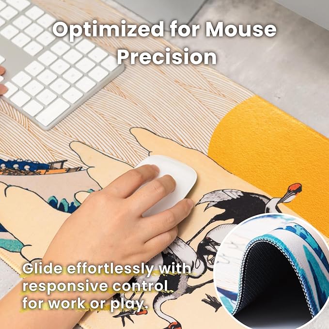BELLEMOND Japanese Art Desk Mat | Large 31.5x11.8in Anime Mouse Pad for Keyboard & Mouse | Non-Slip Base, Water-Repellent | Original Japanese Design | Waves of Harmony