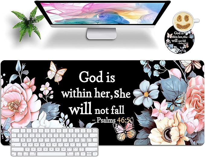 Extended Mouse Pad with Coaster 31.5 x 11.8 Desk Pad Full Desk Mousepad Stitched Edges Desk Mat Long Large Gaming Mouse Pad for Desk Office Home Bible