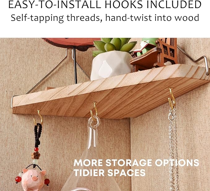 Fabric Wall Cubicle Corner Shelf with Hooks for Work Decor, Wooden Cubicle Organizer Storage Shelf with Hangers Cubicle Accessories for Women Men Desk, 2 Pack