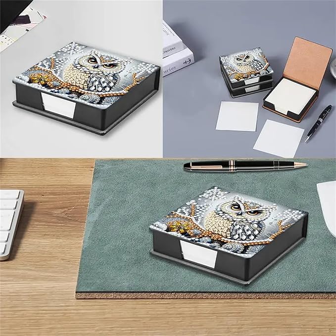 Owl Diamond Painting Kit Note Box,Memo Paper Storage Box Diamond Art,Sticky Note Holder Diamonds Art,Diamonds Painting Memo Pad For Office Desk. (owl)