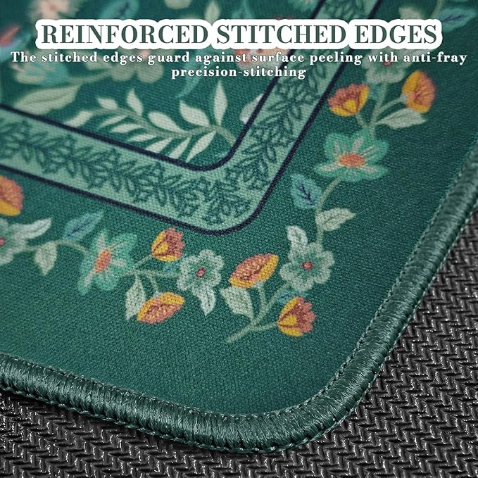 iCasso Aesthetic Small Floral Mouse Pad, Mini Portable Travel Mousepad, Anti-Slip and Comfortable Cloth Mouse Mat 7.9"x9.5" with Stitched Edges for Computer, Laptop, Office, Home(Deep Green)