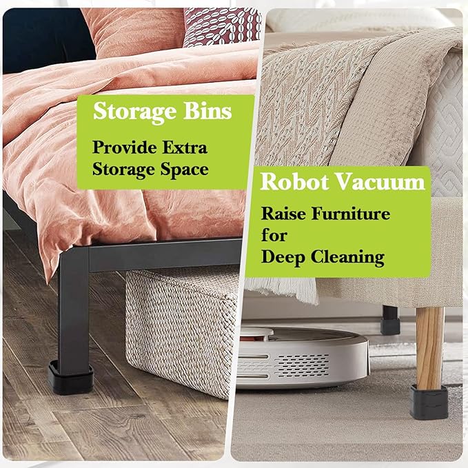 4 Pack Furniture Risers 4 Inch, Adjustable Bed Risers Heavy Duty for Table Desk Couch Chair Sofa Cabinet Bed Legs Dorm, Square Stackable Bed Raisers Blocks Lift Height 1", 2",3"or 4", Black