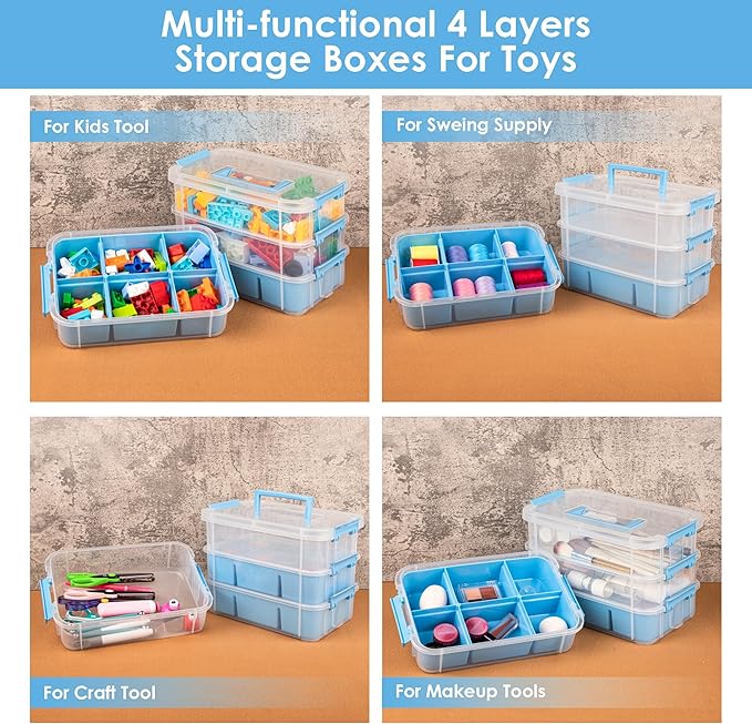 CraftGenes Art Supply Storage Organizer with 2 Removable Trays, 4-Layer 10QT Durable Craft Organizers and Storage for Sewing, Tool, Office Supplies, Art, Craft Supplies