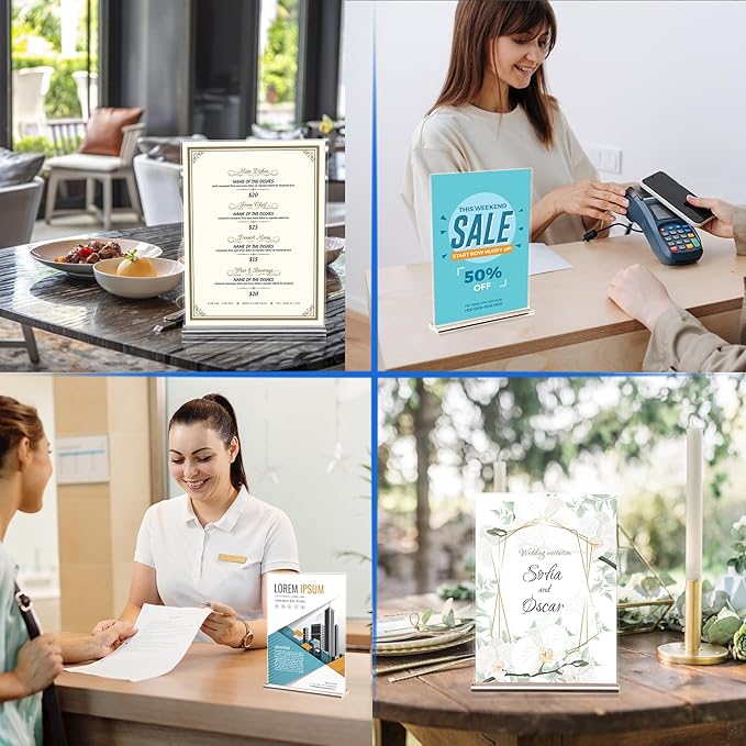 acrylic sign holder 8.5 x 11 Paper Stand 18 Pack Clear Double Side T Shape Acrylic Table Signs for Displaying, Flyer Holder Paper Card Holder for Office Business Store Mall Restaurants