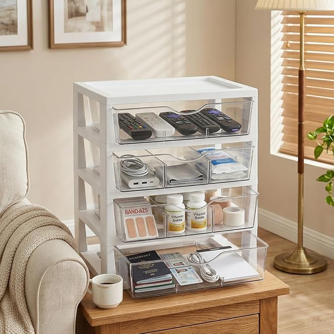 novelinks 4-Tier Desk Organizer with Drawers, Assemble Office Paper Organizer Drawers, Tabletop Storage Drawers for Office Storage & Organization