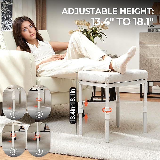 TIOPGHAD Adjustable Ottoman Pouf, 4 Height Position & 60 Degree Tilt Angle Adjustment Ottomans Footrest Foot Stools Pouffe Footstool for Under Desk Living Room Home(Beige)
