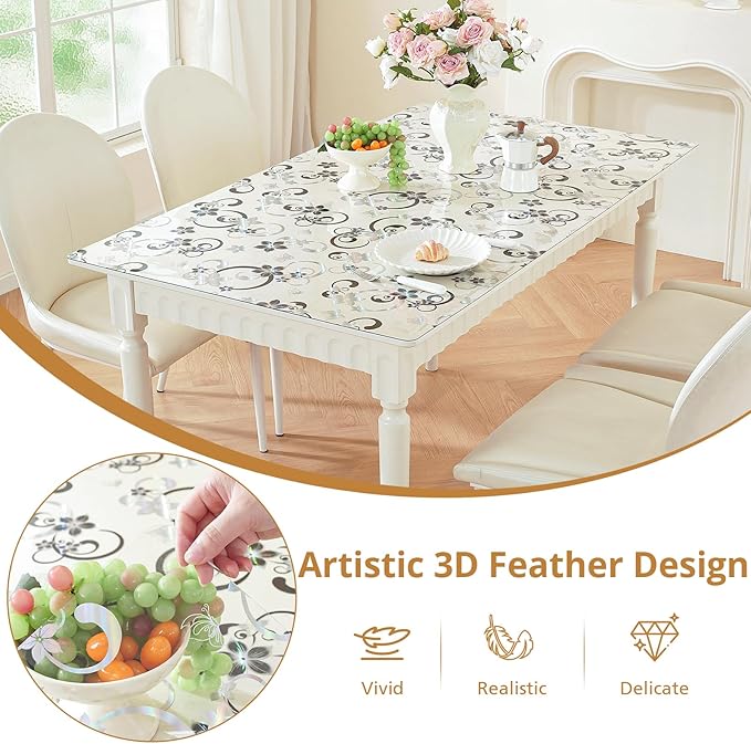 LovePads Floral Clear Table Cover Protector - 42 x 84 Inch Thick Plastic Table Cloth, Waterproof PVC Desk Mat for Dining Room Table, Wood Furniture Topper, Anti-Scratch Desk Pad for Kids Writing,
