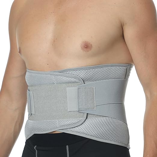 NeoTech Care Adjustable Compression Back Brace Lumbar Support Belt, Grey, Size XL