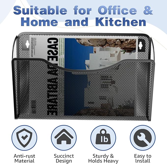 MINDEPOT Wall File Organizer 3 Pack - Heavy Duty Iron Office File Holder for Wall Mount - Hanging Document Organizer for Business, Classroom, Home Office