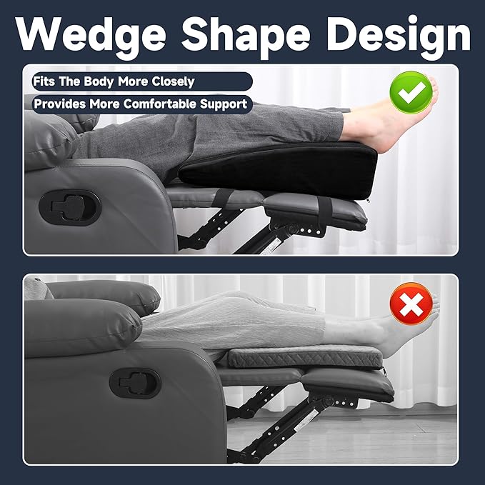 MABOZOO Wedge Recliner Leg Pillow, Foam Extra Large Foot Rest Cushion with Adjustable Straps, Recliner Footrest Extender Leg Elevation Pillow Wedge Pillow for Recliner, Bed, Sofa, Couch (Black)