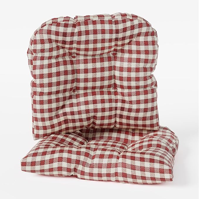 Klear Vu Gripper Overstuffed Universal Non-Slip Dining Chair Cushions for Kitchen Decor or Office Use, U-Shaped Skid-Proof Seat Pad, 15x15 Inches, 2 Count (Pack of 1), Gingham Red