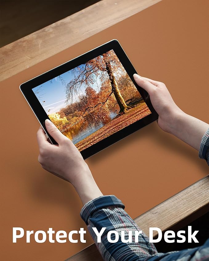 Leather Desk Pad Protector, Mouse Pad, Office Desk Mat, Non-Slip PU Leather Desk Blotter, Large Desk Mat, Waterproof Keyboard Mat for Office/Home/Decor (Light Brown, 55" x 17")