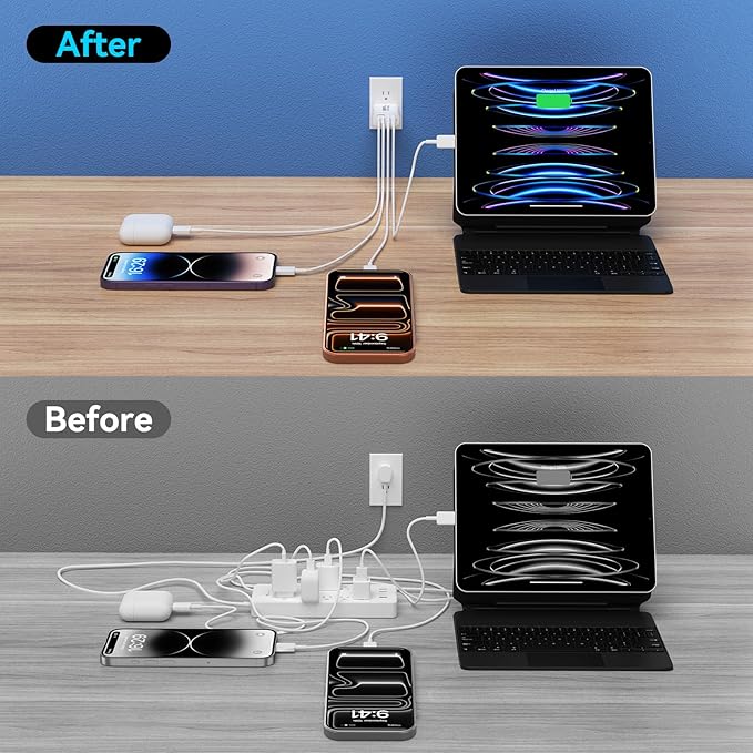 USB C Charger Block, 60W 5 Ports Type C Fast Charging Blocks 3 USB-C+2 USB-A Multi Port USBC Wall Plug Power Brick Phone Charge Cube Box for iPhone 16/15/14/13/12/11 Pro Max, Pad, Galaxy, Pixel, 2Pack