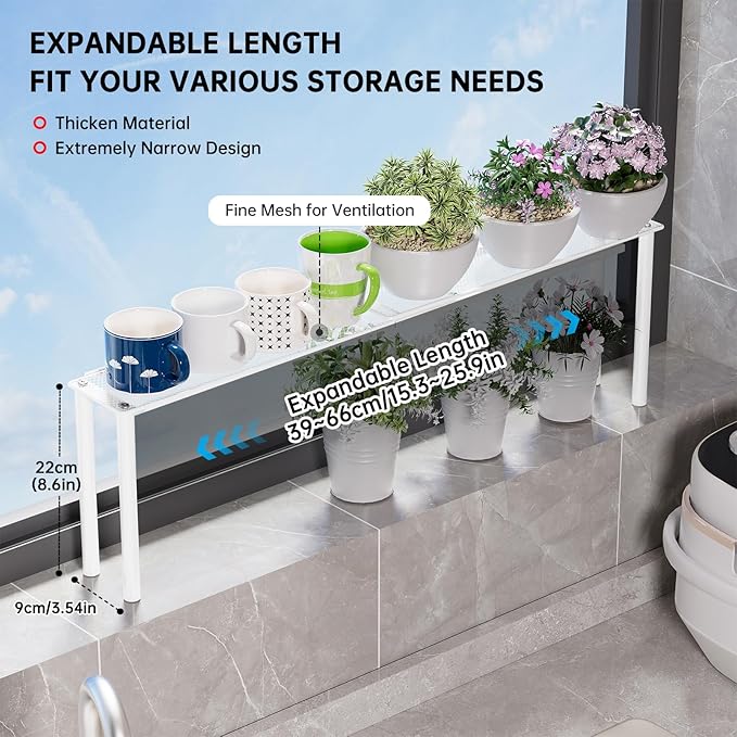 2-Pack Mesh Shelf Organizer, Stackable and Expandable, for Over-Sink Storage, Kitchen Counter, Windowsill Plants, Bathroom, and Office Desk - Narrow Tall Space-Saving Solution