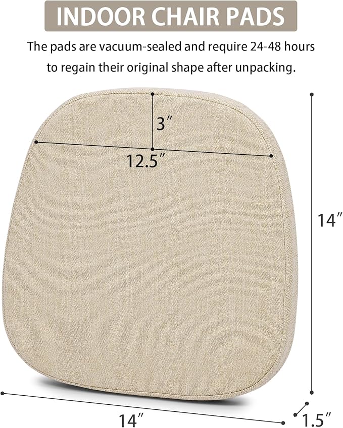 baibu 14x14 Memory Foam Metal Chair Cushions Set of 4, Dual-Layer Design Non-Slip Metal Dining Chair Pads Kitchen Seat Cushion with Machine Washable Cover, 4 Counts, Beige
