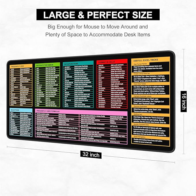 Desk Pad, 32" x 16" XXXL Extended Large Gaming Mouse Pad, Desktop Decor Desk Mat, Men Women Office Supplies and Accessories, Cute Anime Mouse Mat for Laptop & Keyboard, Excel Shortcuts