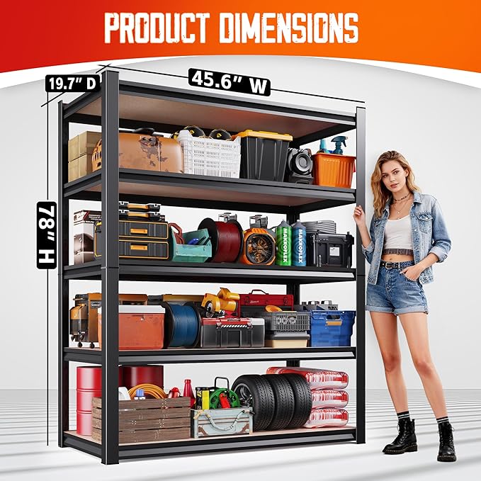 Set of 8 Garage Shelving-2050 lbs 5 Tier Storage Shelves,Adjustable Heavy Duty Metal Shelving Unit and Storage Large Rack,Utility Steel Shelf For Warehouse Industrial Pantry Basement 78"x46"x20"