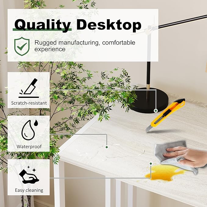 Lutown-Teen Small Folding Desk 35 inch, No Assembly Required Small Office Desk, Writing Gaming Computer Camping Table, Beige