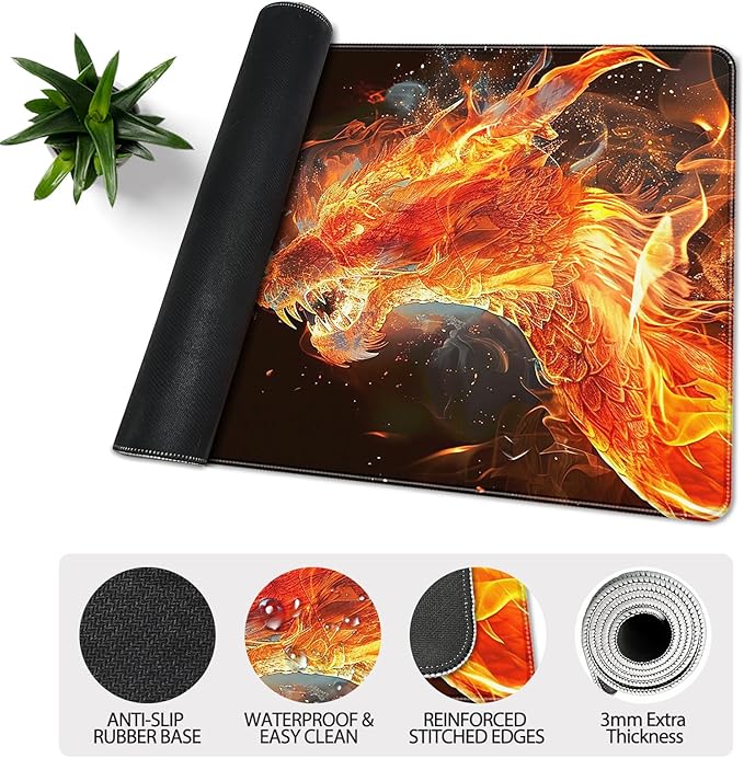35.4 x 15.7 in, XXL Large Mouse Pad for Desk, Extended Keyboard Mouse Mat for Computer Office, Big Mouse pad with Stitched Edges, Gaming Pc-Ice Dragon fire Dragon