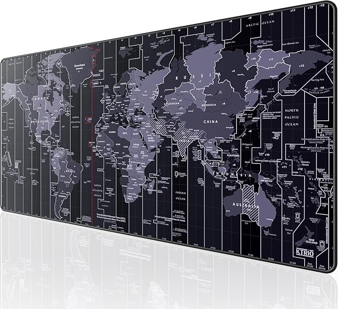KTRIO Large Gaming Mouse Pad Desk Mat, Superior Micro-Weave Cloth, Non-Slip Rubber Base, Stitched Edges, Water-Resistant, for Gamer, Office & Home, 31.5 x 15.7 Inch，World Map