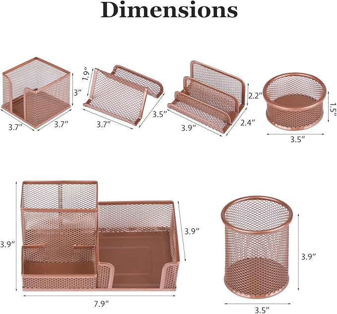 Pen Holder for Desk, 6 Pieces Mesh Desk Organizer set 3 Compartments pens holder, Mail Organizer Letter Holder Home Office Supplies Caddy Storage Baskets for Desktop Accessories(6 Pack, Rose Gold)