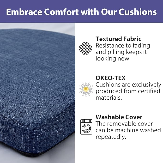 IPYNBAP Chair Cushions for Dining Chairs, Kitchen Chair Cushions, 16'' x 16'' x 2'', Non Slip Indoor Seat Cushions, Chair Pads for Dining Chairs with Ties & Removable Cover, Set of 6, Navy