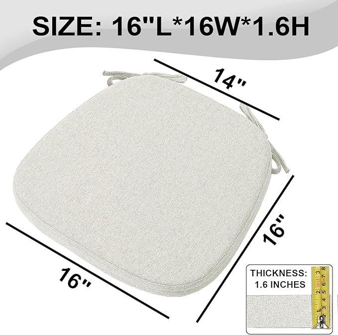 SINOSSO 6 Pack Memory Foam Chair Cushions for Dining Chairs, Friendly Woven Fabric 16" U-Shape Comfortable Kitchen Chair Pads, Removable Slip Resistant Seat Cushions (Set of 6, Beige-Gray)