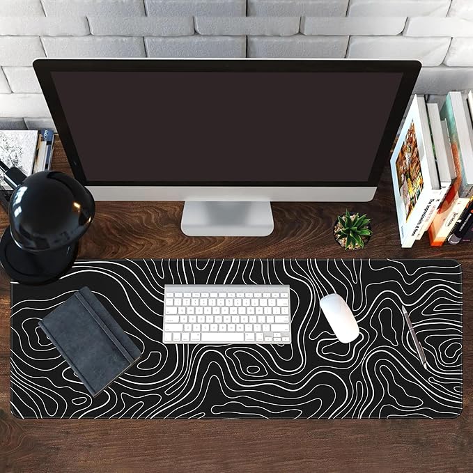 Long Gaming Mouse Pad Extended Anime Large Desk Pad with Non-Slip Base Full Keyboard Mat with Stitched Edges for Gaming and Office 31.5 x 11.8 inches (Black Geometry)