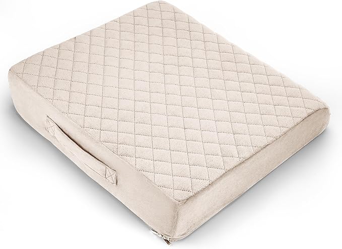 Medium-Soft 20x20x4 Memory Foam Recliner Chair Seat Cushion for Long Sitting - Armchair Pad with Washable Velvety Cover with Waterproof Layer & Non-Slip Base for Seniors & Elderly - Beige